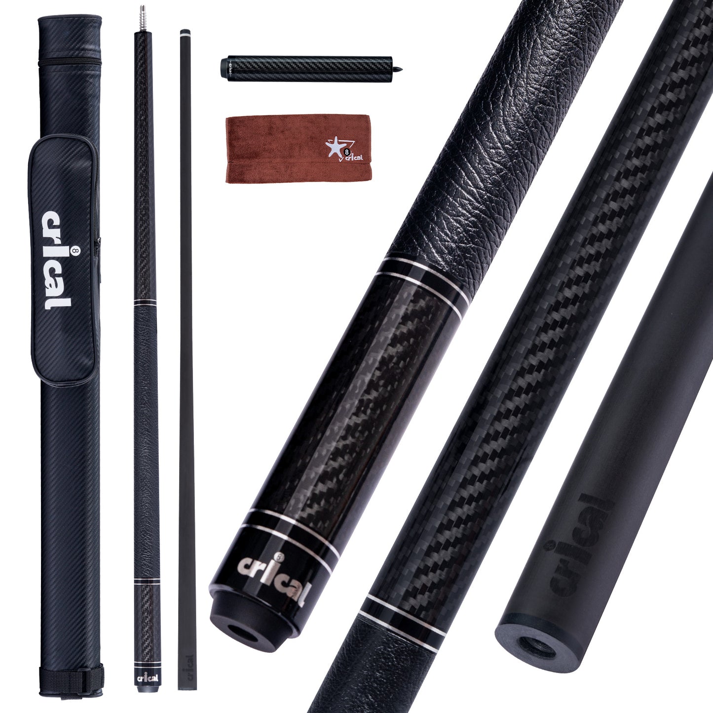 【CRICAL】VP-1 VP-2 Carbon Fiber Pool Cue Stick - 58" Professional Pool Cue with 12.5mm Tip & 3/8x8 Joint Billiard Stick