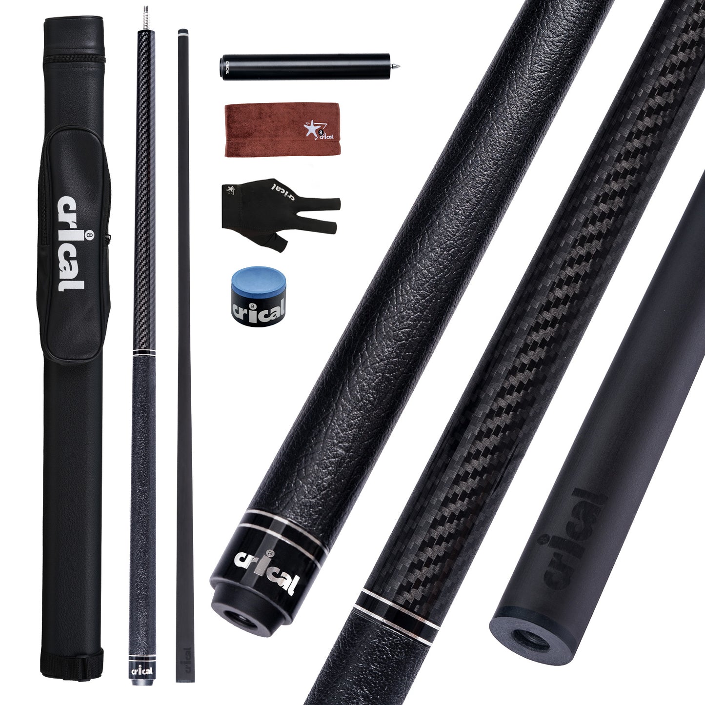 【CRICAL】VP-1 VP-2 Carbon Fiber Pool Cue Stick - 58" Professional Pool Cue with 12.5mm Tip & 3/8x8 Joint Billiard Stick