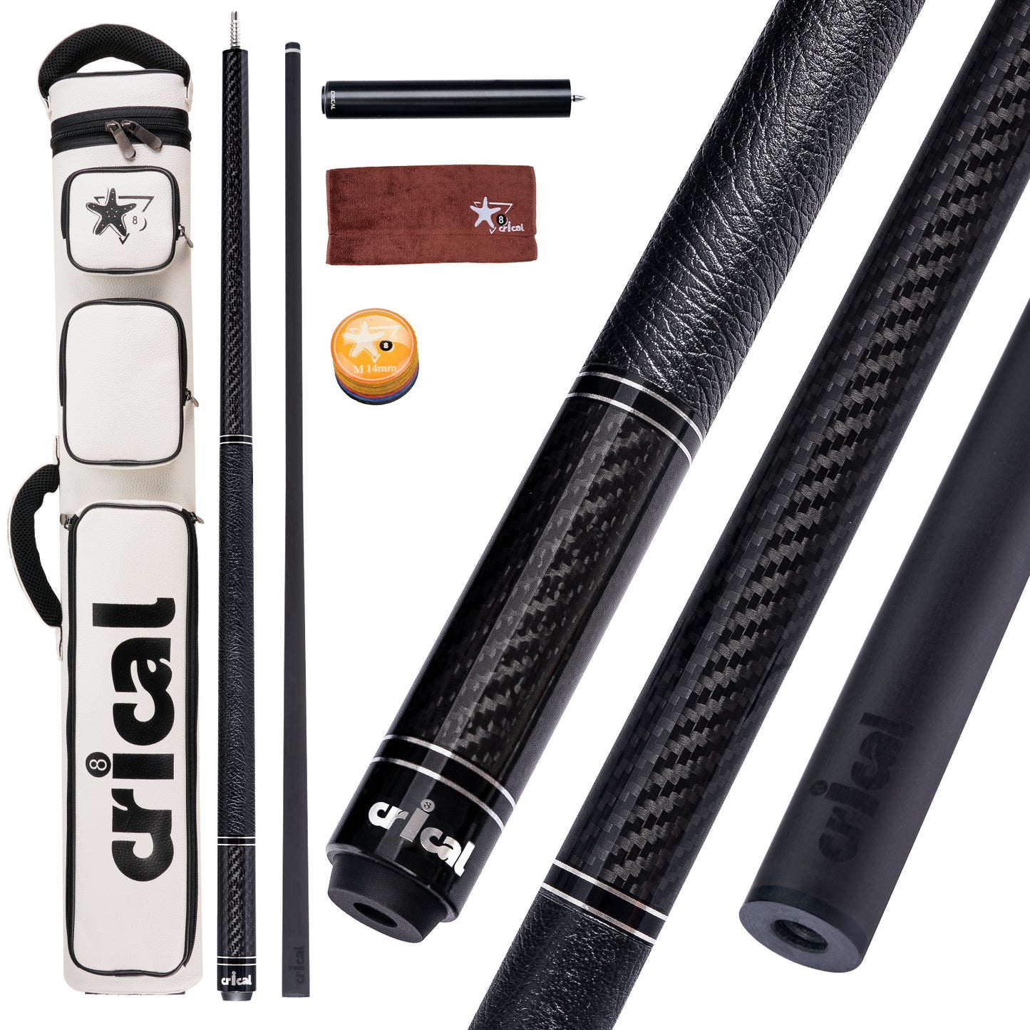 【CRICAL】VP-1 VP-2 Carbon Fiber Pool Cue Stick - 58" Professional Pool Cue with 12.5mm Tip & 3/8x8 Joint Billiard Stick