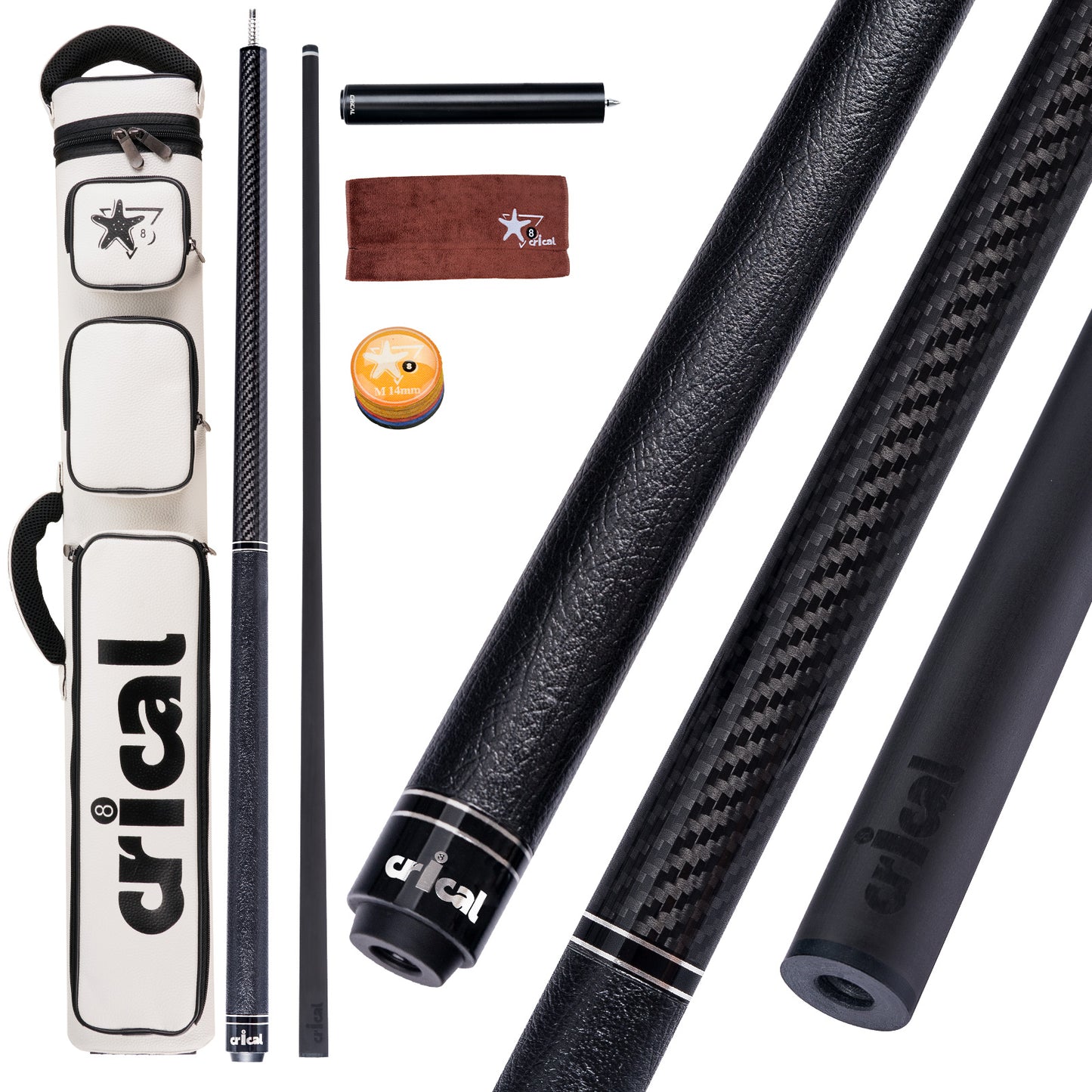 【CRICAL】VP-1 VP-2 Carbon Fiber Pool Cue Stick - 58" Professional Pool Cue with 12.5mm Tip & 3/8x8 Joint Billiard Stick