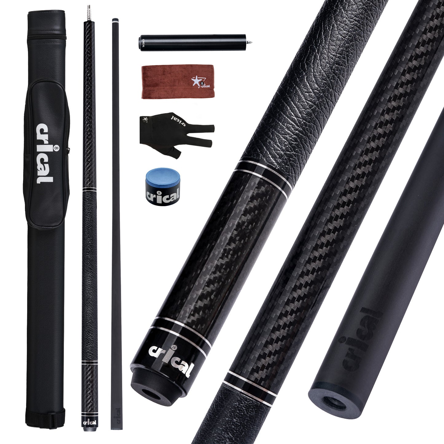 【CRICAL】VP-1 VP-2 Carbon Fiber Pool Cue Stick - 58" Professional Pool Cue with 12.5mm Tip & 3/8x8 Joint Billiard Stick