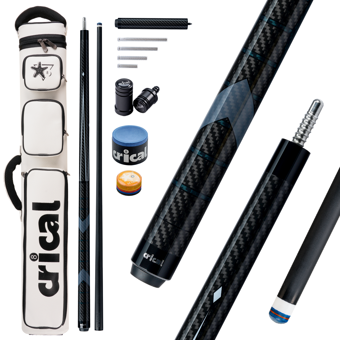 【CL-01 Pro Taper】 CRICAL Carbon Fiber Pool Cue Stick | Low Deflection Billiard Cue with 3/8x8 Joint & 12.5mm Tip