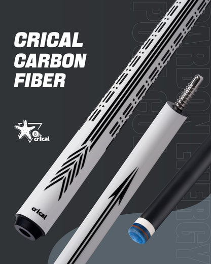 【CRICAL】CL-PD-01 Carbon Fiber Pool Cue Stick - 58" Low Deflection Professional Pool Cue with Pro Taper Shaft, 3D Wrapless Grip, 12.5mm Tip & 3/8x8 Joint Billiard Stick