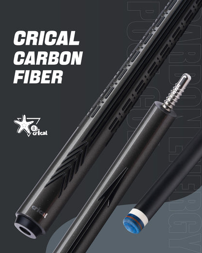 【CRICAL】CL-PD-04 Carbon Fiber Pool Cue Stick - 58" Low Deflection Professional Pool Cue with Pro Taper Shaft, 3D Wrapless Grip, 12.5mm Tip & 3/8x8 Joint Billiard Stick