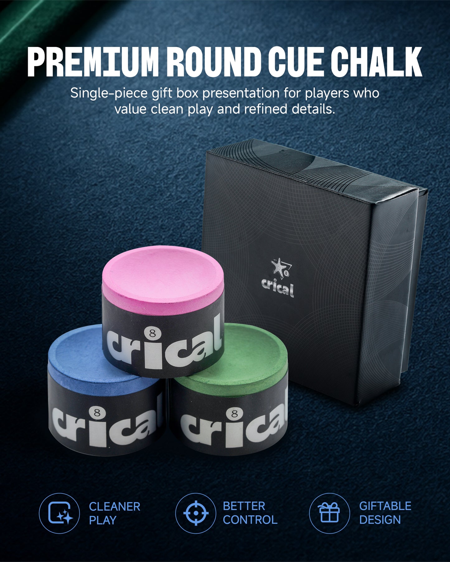 【CL chalk】CRICAL Low Dust Round Billiard Chalk Gift Box
