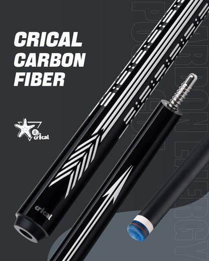 【CRICAL】CL-PD-05 Carbon Fiber Pool Cue Stick - 58" Low Deflection Professional Pool Cue with Pro Taper Shaft, 3D Wrapless Grip, 12.5mm Tip & 3/8x8 Joint Billiard Stick