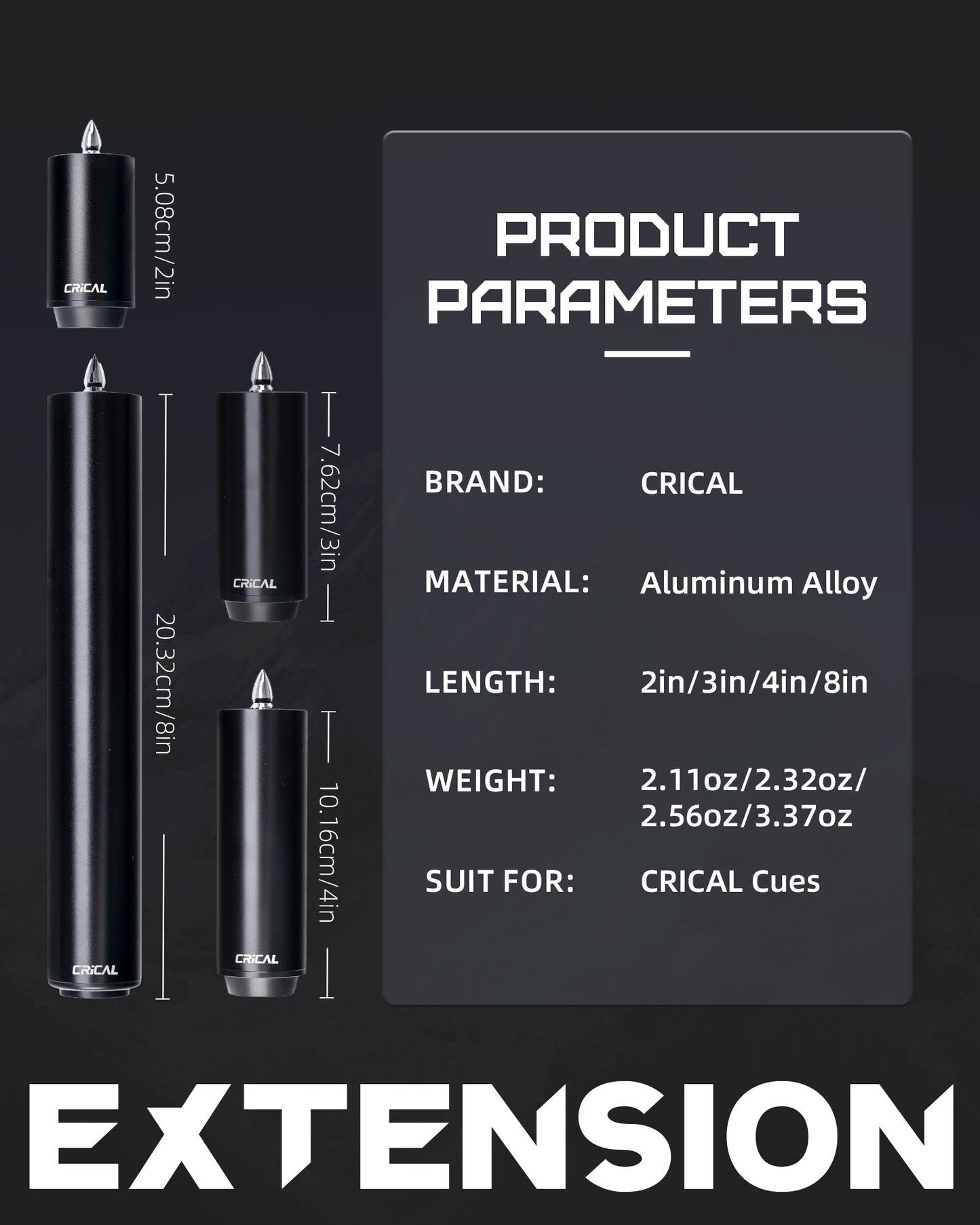 【CRICAL】Billiard Pool Cue Extension with  High Quality Metal Extender for Crical PREDATOR MEZZ How Fury Billiard Accessories