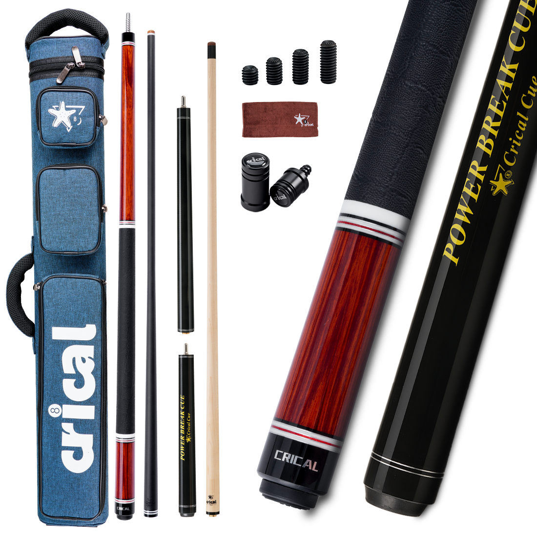 【WR-01-set2】CRICAL Carbon Fiber Pool Cue Set with Maple Break/Jump Cue