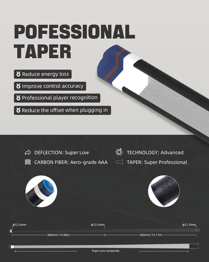【CRICAL】CL-PD-01 Carbon Fiber Pool Cue Stick - 58" Low Deflection Professional Pool Cue with Pro Taper Shaft, 3D Wrapless Grip, 12.5mm Tip & 3/8x8 Joint Billiard Stick