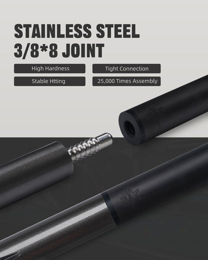 【CRICAL】CL-PD-04 Carbon Fiber Pool Cue Stick - 58" Low Deflection Professional Pool Cue with Pro Taper Shaft, 3D Wrapless Grip, 12.5mm Tip & 3/8x8 Joint Billiard Stick