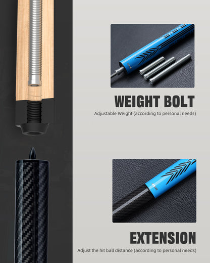 【CRICAL】CL-PD-02 Carbon Fiber Pool Cue Stick - 58" Low Deflection Professional Pool Cue with Pro Taper Shaft, 3D Wrapless Grip, 12.5mm Tip & 3/8x8 Joint Billiard Stick