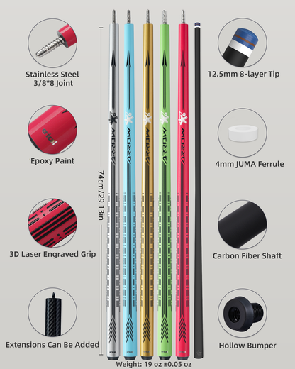 【CRICAL】CL-PD Carbon Fiber Pool Cue Stick - 58" Low Deflection Professional Pool Cue with Pro Taper Shaft, 3D Wrapless Grip, 12.5mm Tip & 3/8x8 Joint Billiard Stick