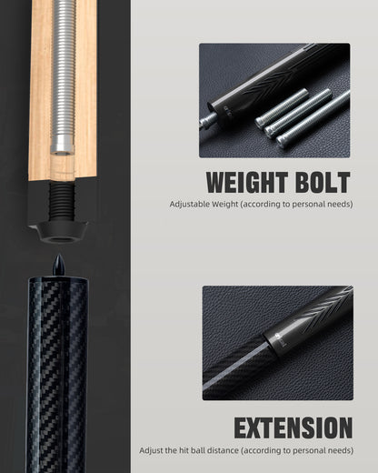 【CRICAL】CL-PD-04 Carbon Fiber Pool Cue Stick - 58" Low Deflection Professional Pool Cue with Pro Taper Shaft, 3D Wrapless Grip, 12.5mm Tip & 3/8x8 Joint Billiard Stick