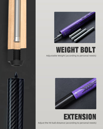 【CRICAL】CL-PD-03 Carbon Fiber Pool Cue Stick - 58" Low Deflection Professional Pool Cue with Pro Taper Shaft, 3D Wrapless Grip, 12.5mm Tip & 3/8x8 Joint Billiard Stick