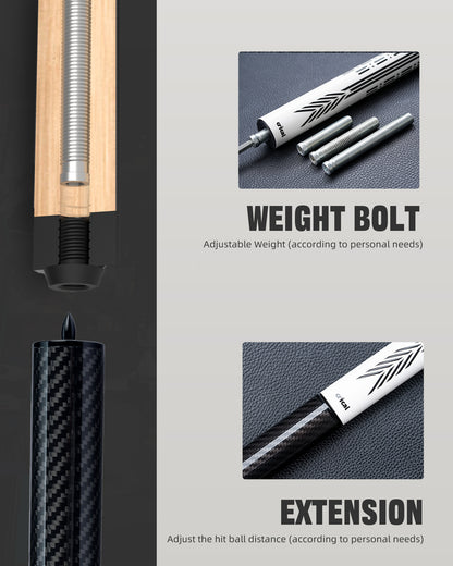 【CRICAL】CL-PD-01 Carbon Fiber Pool Cue Stick - 58" Low Deflection Professional Pool Cue with Pro Taper Shaft, 3D Wrapless Grip, 12.5mm Tip & 3/8x8 Joint Billiard Stick