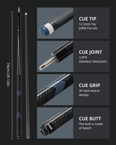 【CL-01】CRICAL Carbon Fiber Pool Cue Stick with 12.5mm Tip Low Deflection shaft for Billiard Cue Sticks