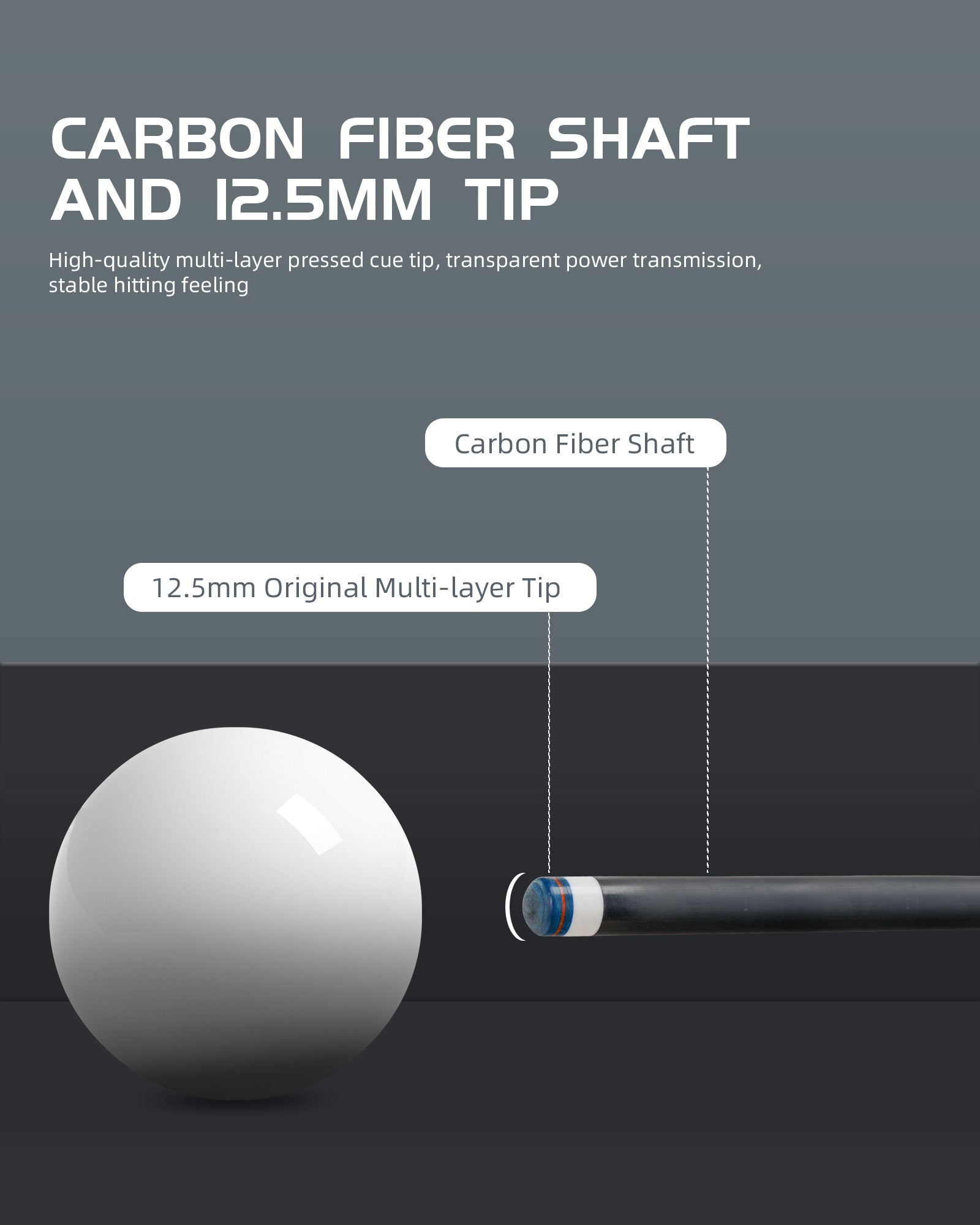 CL-01】CRICAL Carbon Fiber Pool Cue Stick with 12.5mm Tip Low Deflecti