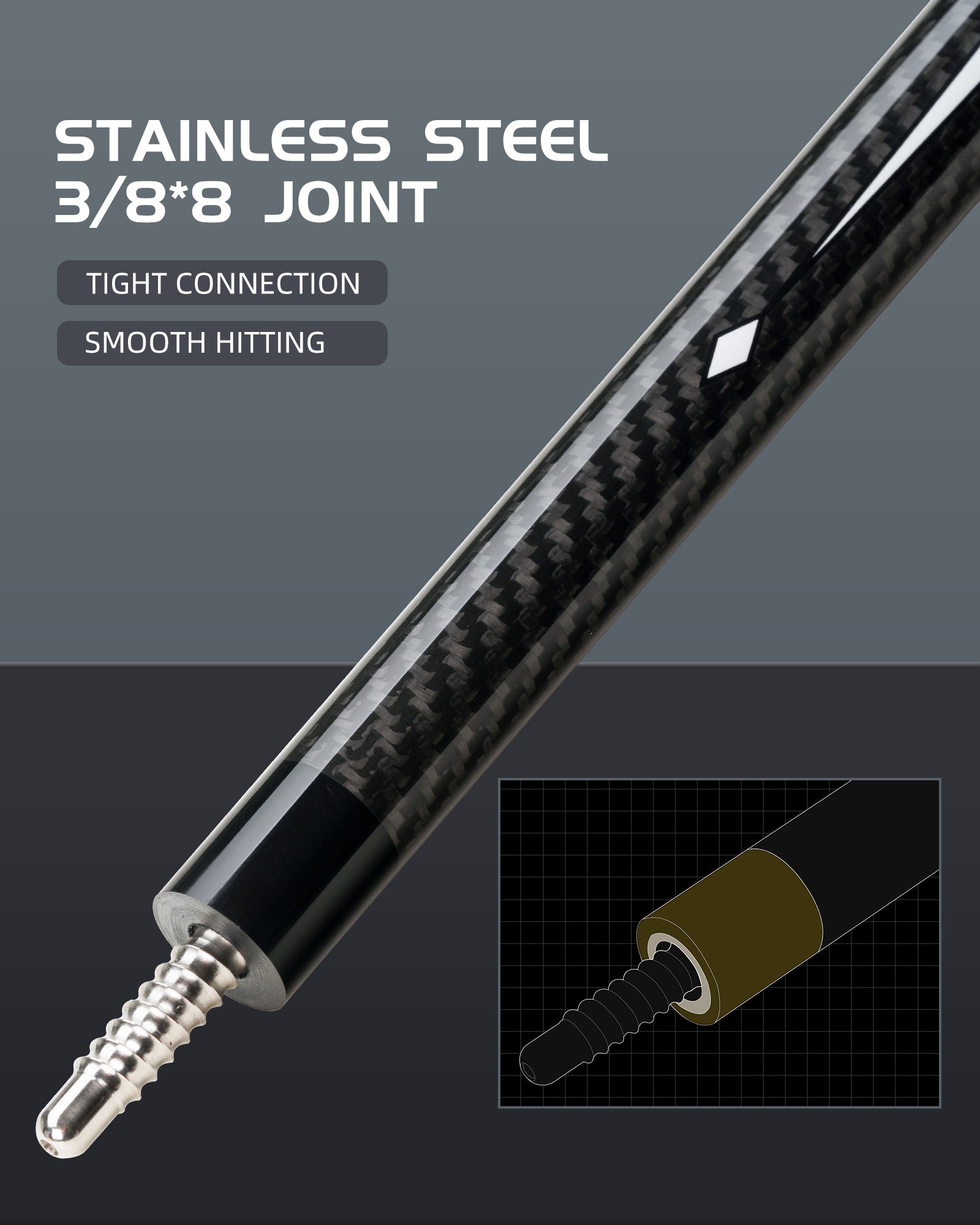 Crical】CL-01 Carbon Fiber Pool Cue Stick with 12.5mm Tip Low