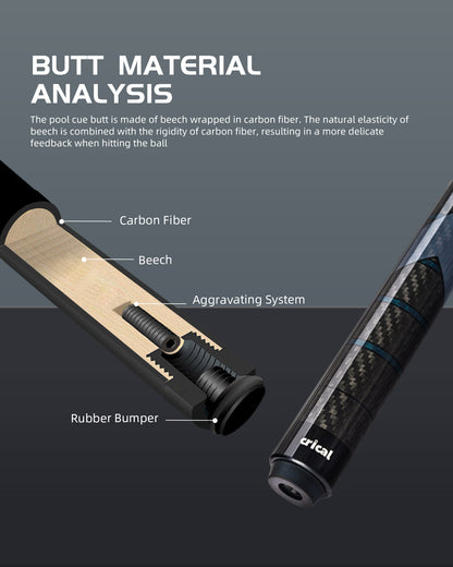 【Crical】CL-01 Carbon Fiber Pool Cue Stick with 12.5mm Tip Low Deflection shaft for Billiard Cue Sticks
