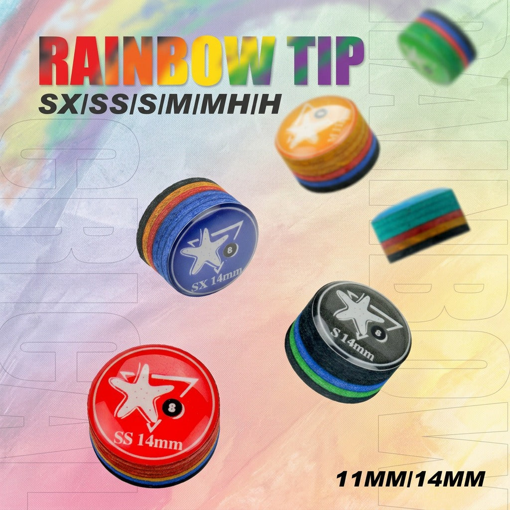 【CRICAL】Billiard Tips with Rainbow Tips 11/14mm Multilayer Pig Skin Cue Tips for Snooker Cue Tips for Billiards Cue Tip Accessories- 5 Piece