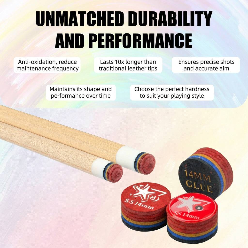 【CRICAL】Billiard Tips with Rainbow Tips 11/14mm Multilayer Pig Skin Cue Tips for Snooker Cue Tips for Billiards Cue Tip Accessories- 5 Piece