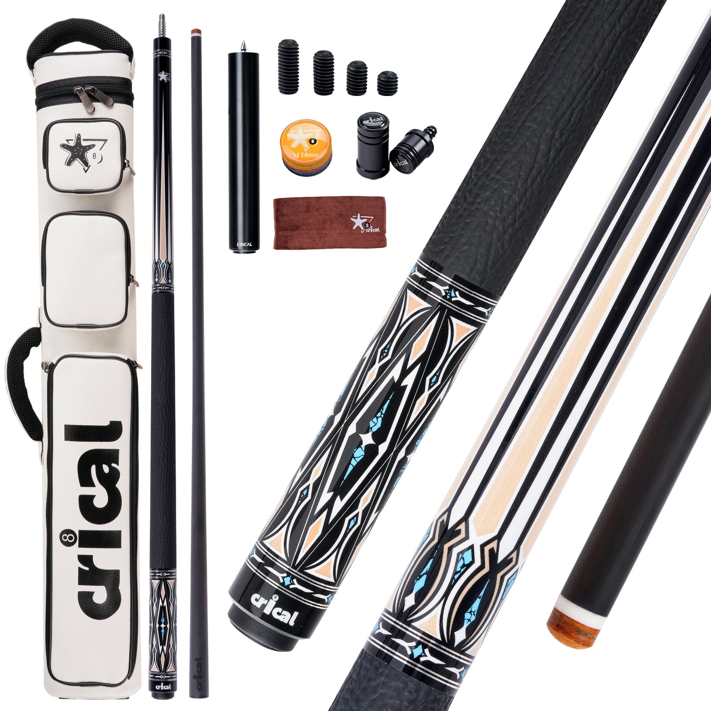 【Crical】CXD-2YF Carbon Fiber Pool Cue Stick with 12.5mm Tip leather grip Low Deflection shaft for Billiard Cue Sticks