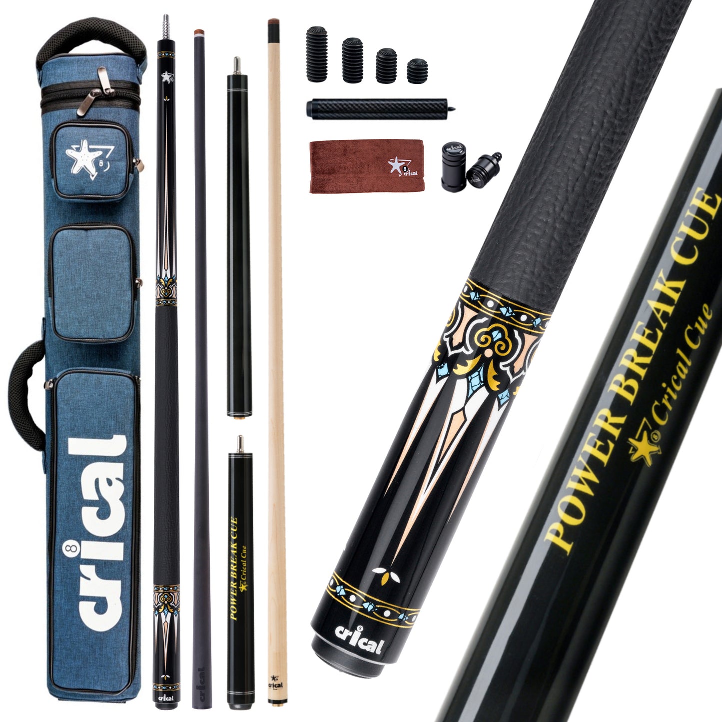 【CXD】CRICAL Pro Taper Carbon Fiber Pool Cue Set with Maple Jump Break Cue