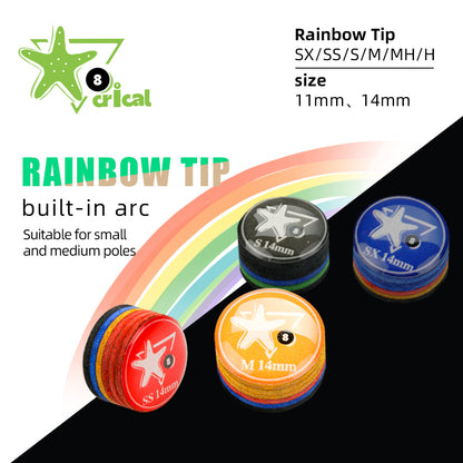 【CRICAL】Billiard Tips with Rainbow Tips 11/14mm Multilayer Pig Skin Cue Tips for Snooker Cue Tips for Billiards Cue Tip Accessories