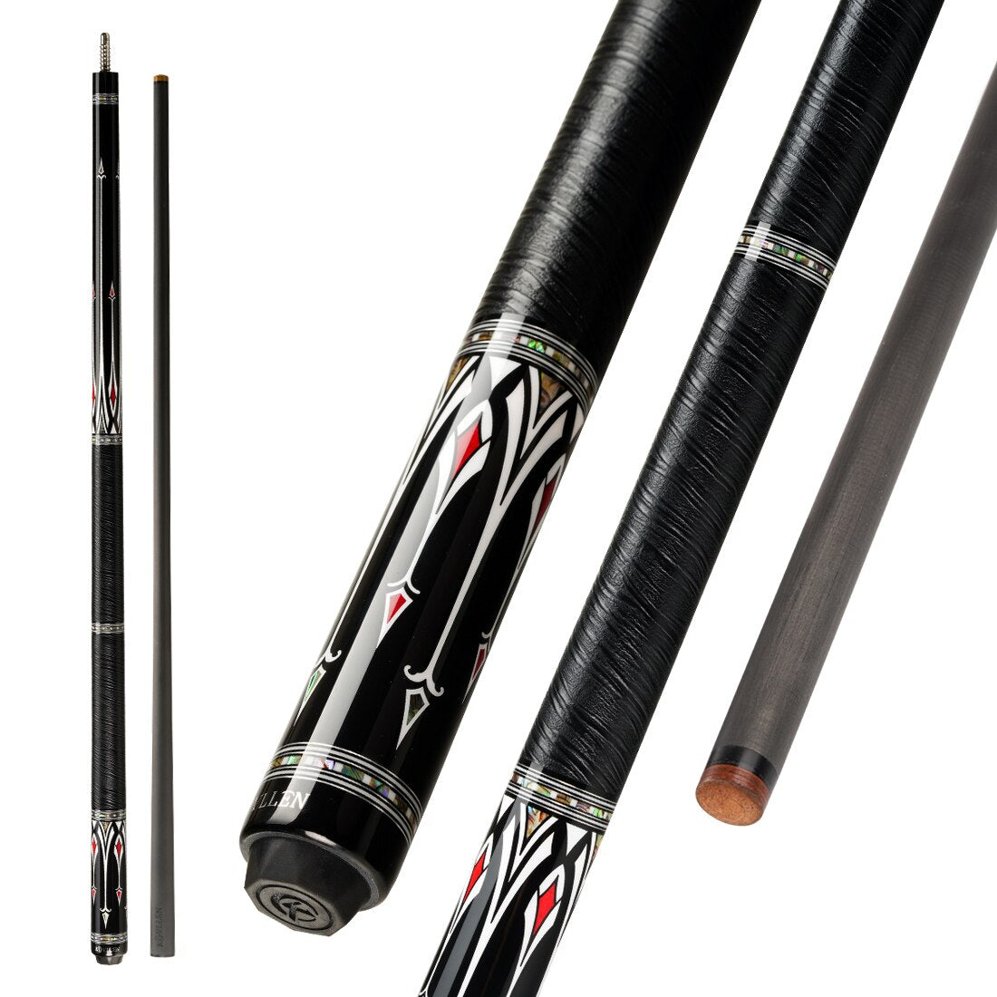 KONLLEN AS Carbon Fiber Inlay Pool Cue Stick 10.5/11.5/12.5mm Leather Wrap/Wrapless Black Technology Low Deflection Billiard