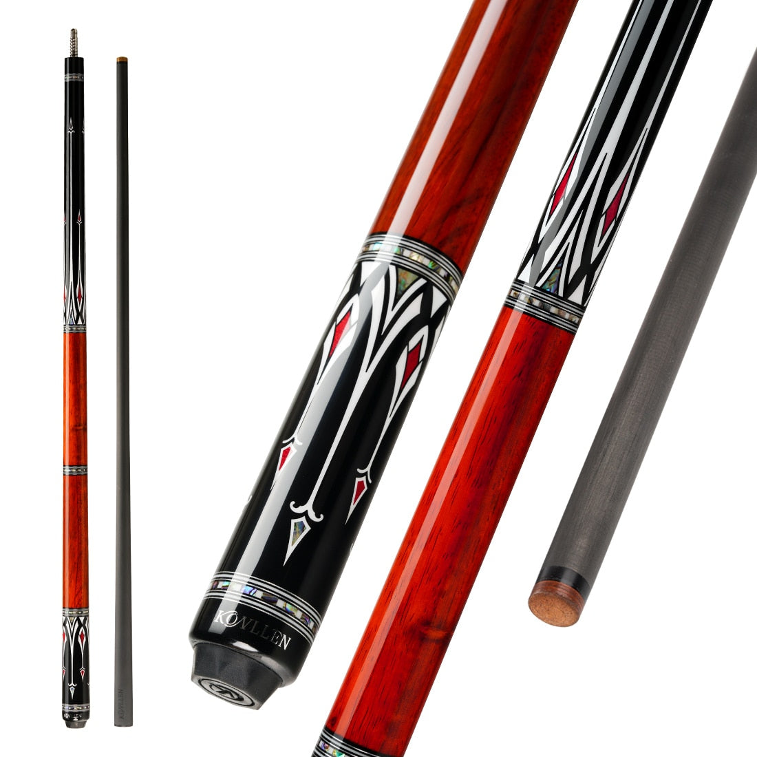 KONLLEN AS Carbon Fiber Inlay Pool Cue Stick 10.5/11.5/12.5mm Leather Wrap/Wrapless Black Technology Low Deflection Billiard