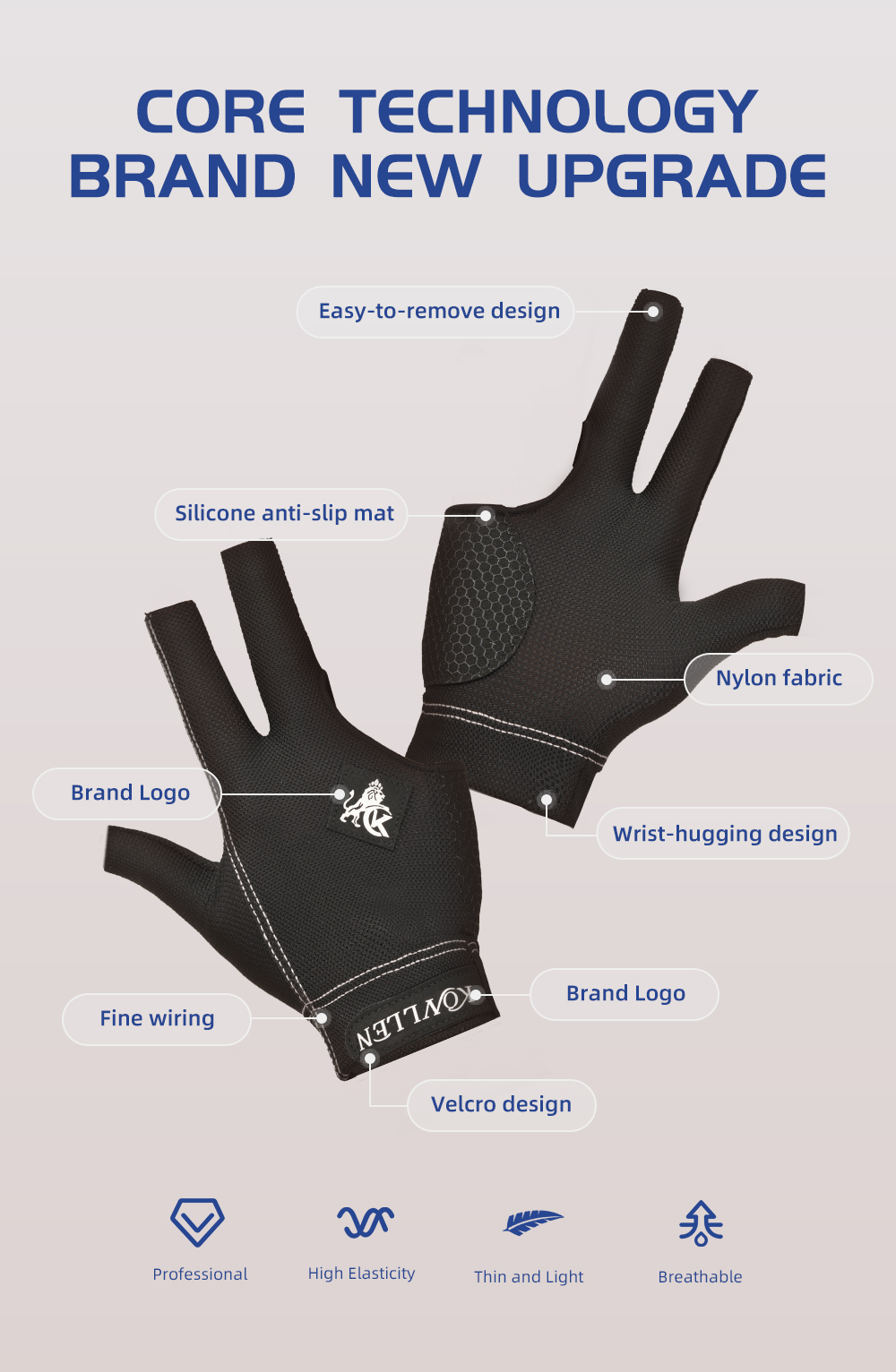 KONLLEN 3-finger billiards gloves pool gloves left and right-hand durable double-stitched snooker cue professional gloves