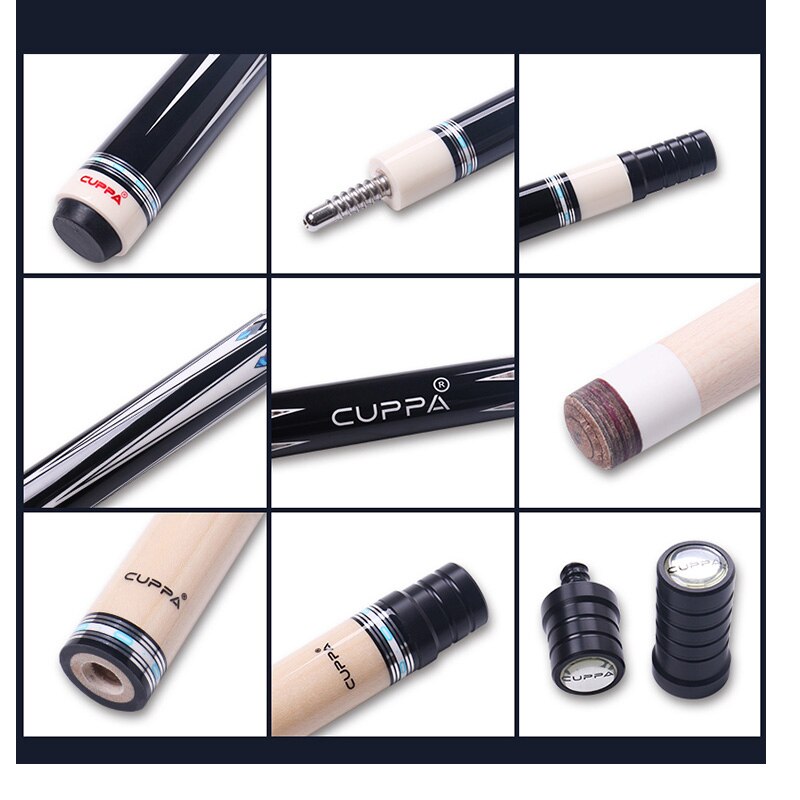 New CUPPA Billiard Cue tip size 11.75mm 12.75mm with Case Black White Color cue 9-ball cue stick