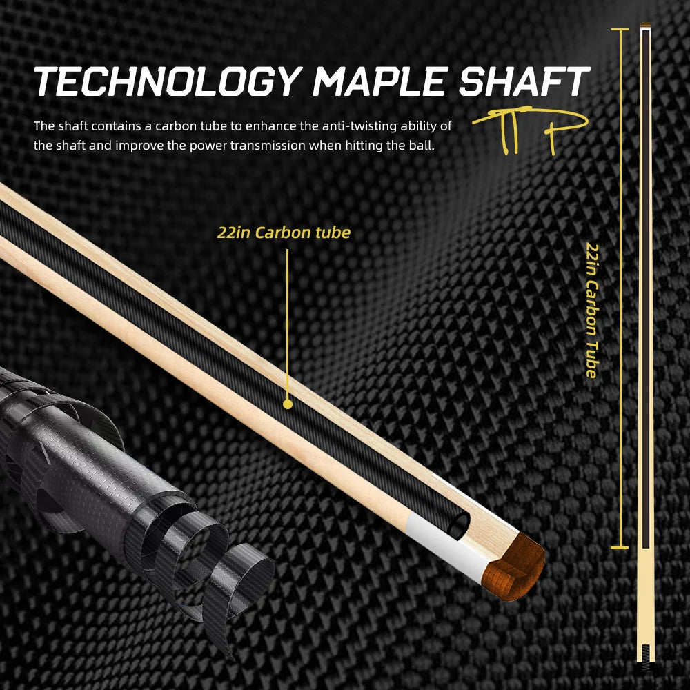 KONLLEN Maple Pool Cue Single Shaft with 12.5mm Tip Built in Carbon Fiber Tube Low Deflection Billiard Shaft for Pool Sticks