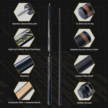 【Crical】2 in 1 Carbon Energy Break Punch Kick-off Jump Billiard Pool Cue Stick 13mm Break Jump Cue Stick