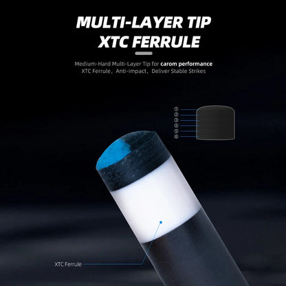 Crical 3 Cushion Billiard Cue Stick with Carbon Fiber Professional Carom Taper 12mm Tip 142 cm Libre Cue for Carom Cue