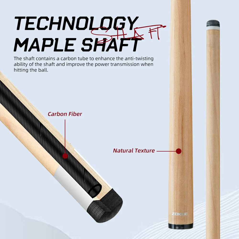 ZOKUE Carbon Fiber Pool Cue Stick with 2 Shafts Low Deflection Full Carbon Technology 1/2 Split Billiards Pool Stick Set