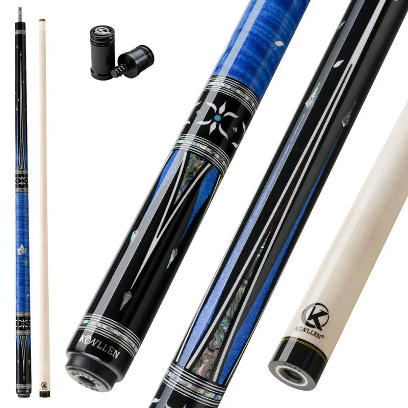 KONLLEN Butterfly Love Cues, KL-KB, 12.5mm Hardrock Maple Shaft Contains Carbon Tube Stick, Handmade Inlay Production Billiard