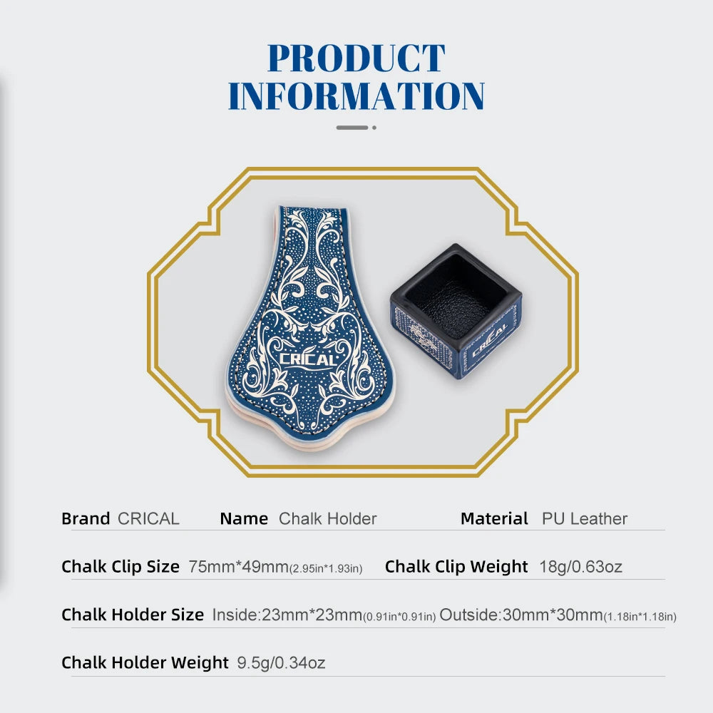 【Crical】 Billiard Chalk Holder with Square Leather Engraved Magnetic Support for Pool Cue Snooker Silent Billiard Accessories