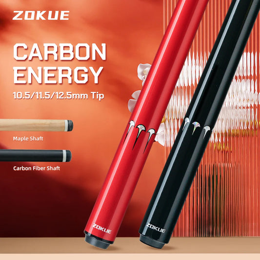 ZOKUE Carbon Fiber Pool Cue Stick with 2 Shafts Low Deflection Full Carbon Technology 1/2 Split Billiards Pool Stick Set