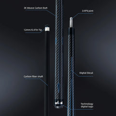 【CR】Billiard Cue Stick with Carbon Fiber Professional Carom Taper 12mm Tip 142 cm Libre Cue for Carom Cue