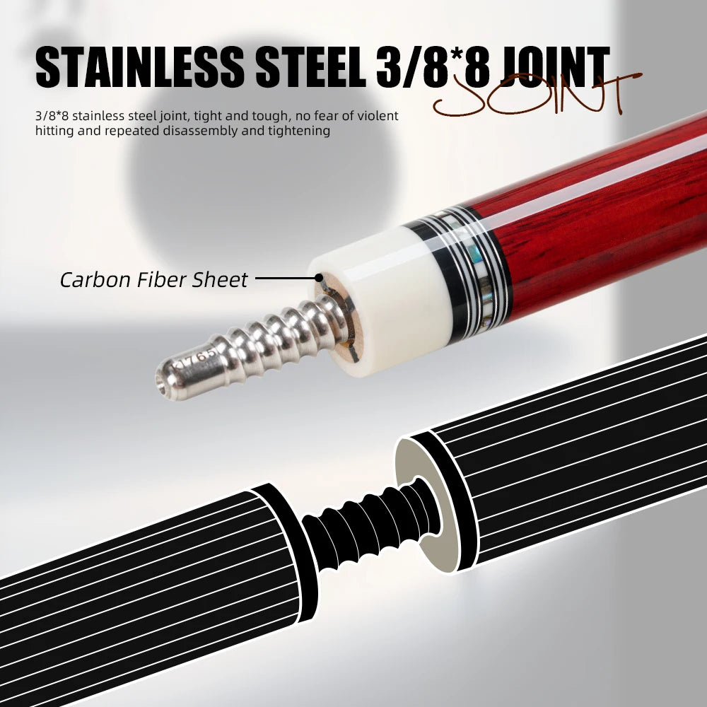 KONLLEN Carbon Fiber Pool Cue - AXA Series - Handmade Inlay Cues Stick Professional Low Deflection Pool Stick with case