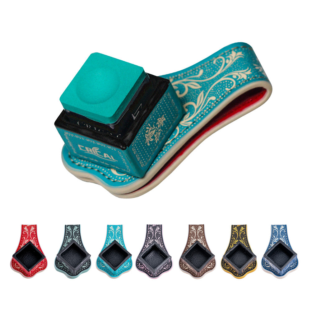 【Crical】 Billiard Chalk Holder with Square Leather Engraved Magnetic Support for Pool Cue Snooker Silent Billiard Accessories