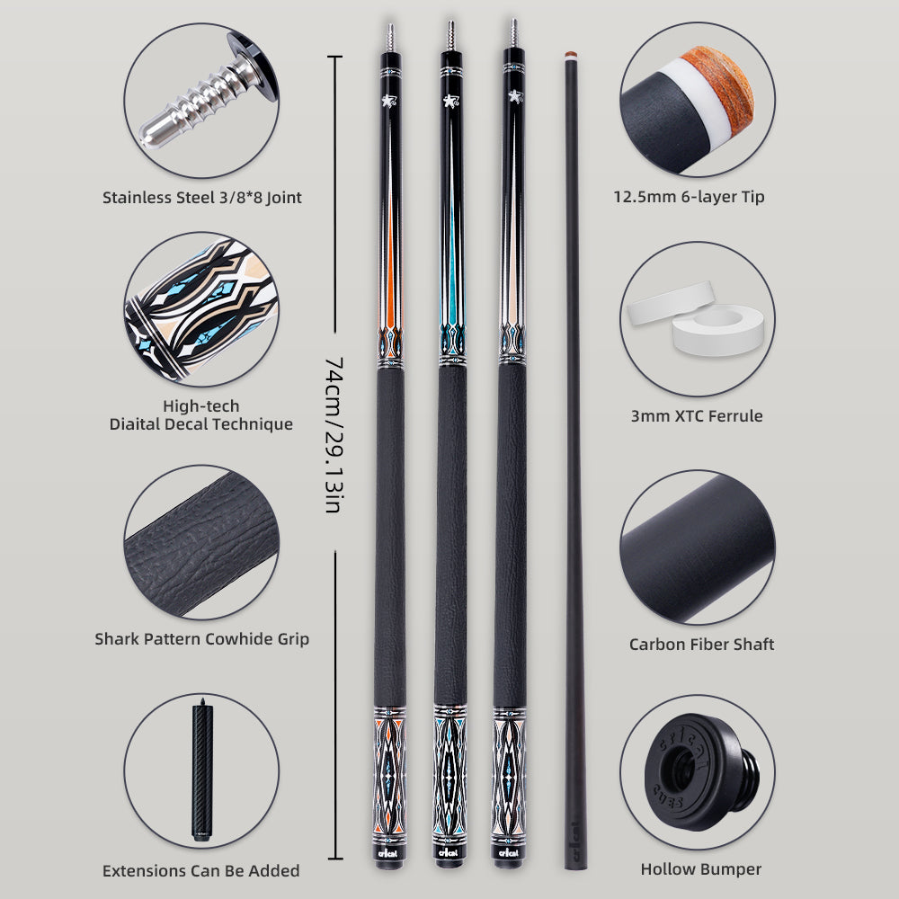 【Crical】CXD-2YF Carbon Fiber Pool Cue Stick with 12.5mm Tip leather grip Low Deflection shaft for Billiard Cue Sticks