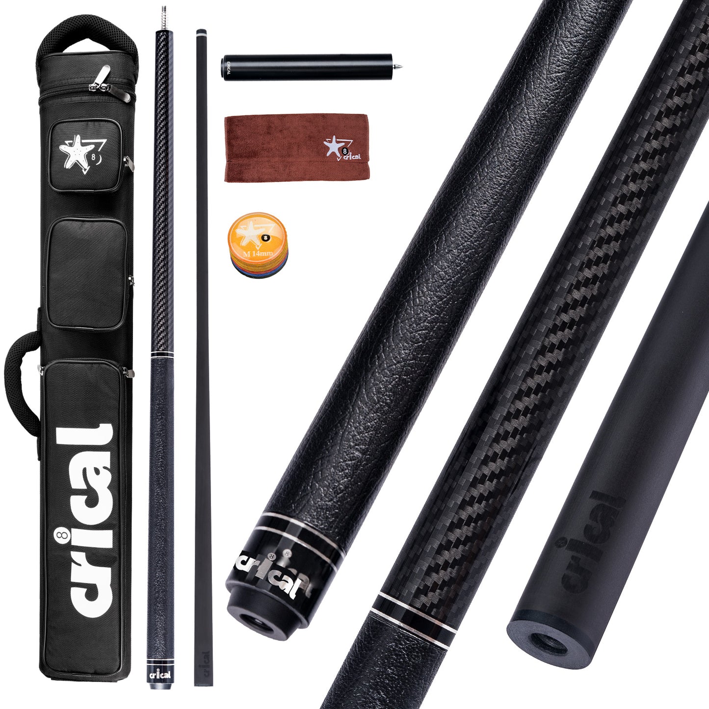 【CRICAL】VP-1 VP-2 Carbon Fiber Pool Cue Stick - 58" Professional Pool Cue with 12.5mm Tip & 3/8x8 Joint Billiard Stick