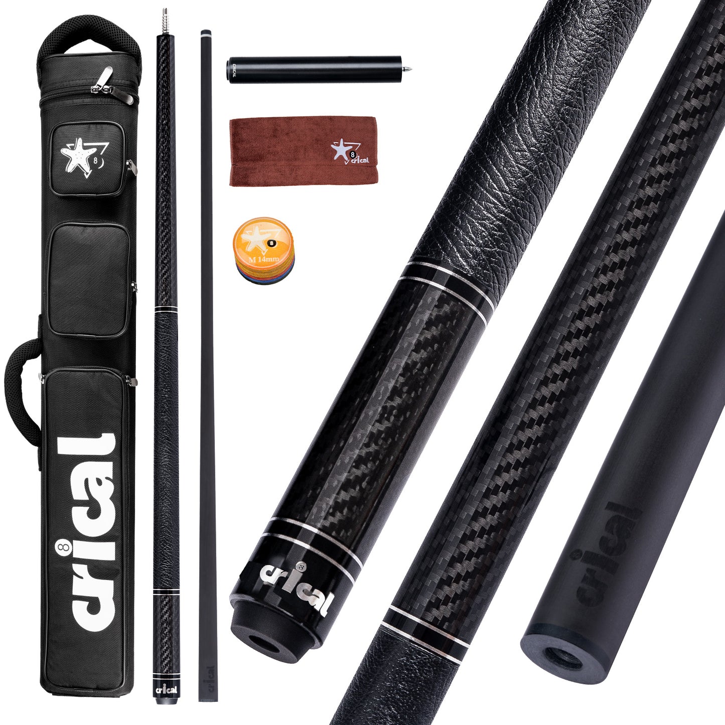 【CRICAL】VP-1 VP-2 Carbon Fiber Pool Cue Stick - 58" Professional Pool Cue with 12.5mm Tip & 3/8x8 Joint Billiard Stick