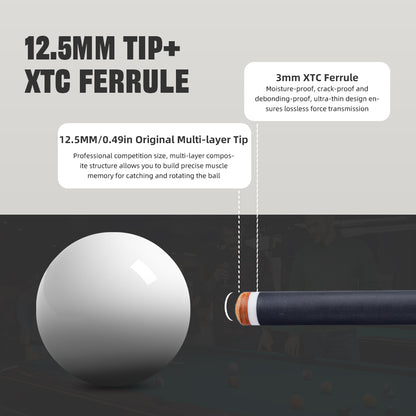 【CRICAL】CXD-2F Carbon Fiber Pool Cue Stick with 12.5mm Tip leather grip Low Deflection shaft for Billiard Cue Sticks