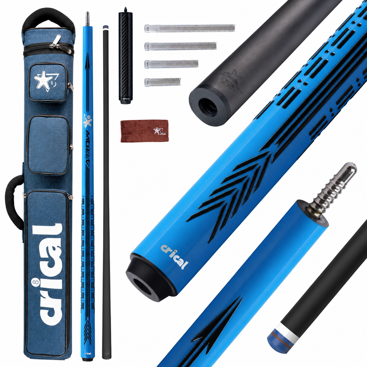 【CL-PD-CUE CASE-SET】 Carbon Fiber Pool Cue Stick - 58" Low Deflection Professional Pool Cue with Pro Taper Shaft, 3D Anti-Slip Wrapless Grip, 12.5mm Tip & 3/8x8 Joint Billiard Stick