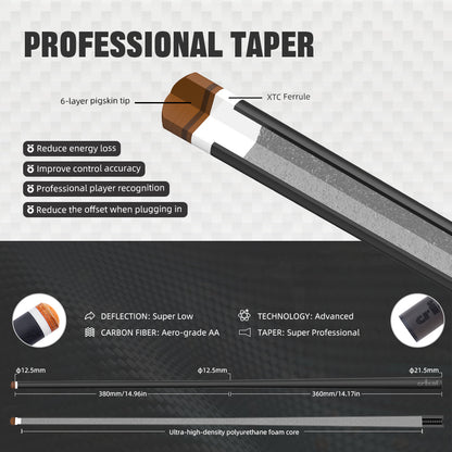 【CRICAL】CXD-2F Carbon Fiber Pool Cue Stick with 12.5mm Tip leather grip Low Deflection shaft for Billiard Cue Sticks