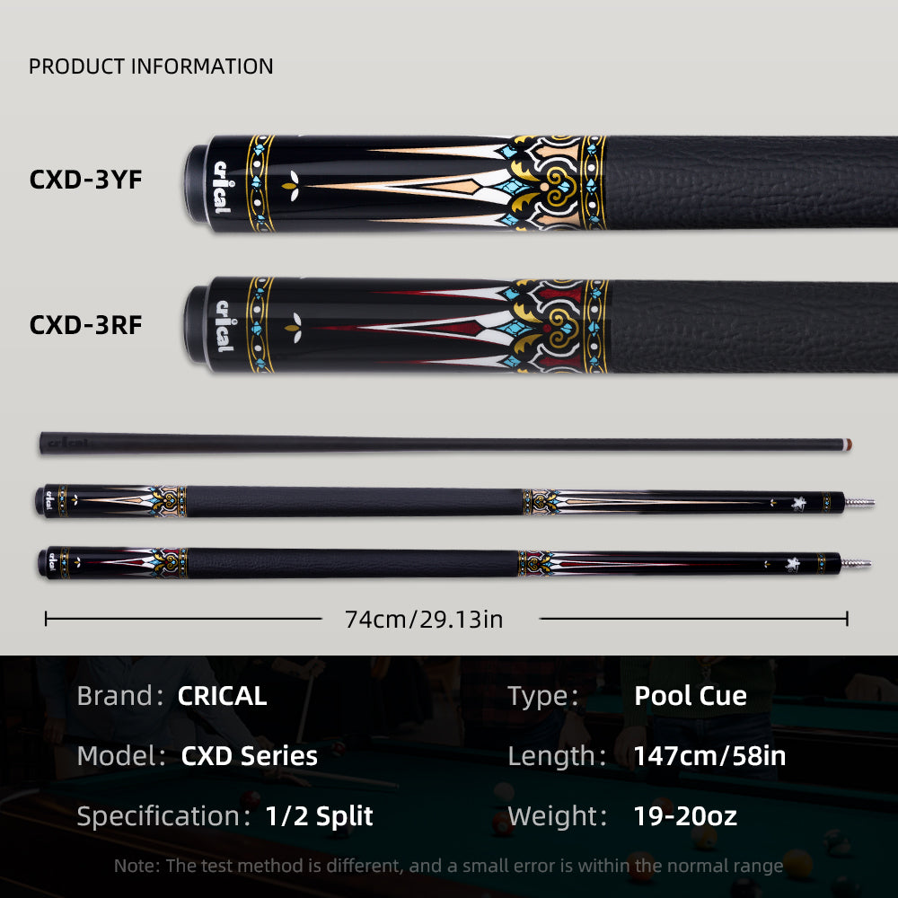 【Crical】CXD-3RF Carbon Fiber Pool Cue Stick with 12.5mm Tip leather grip Low Deflection shaft for Billiard Cue Sticks