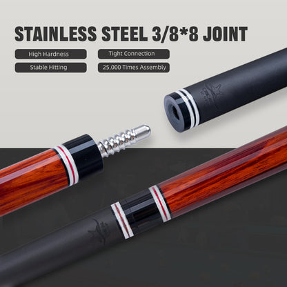 【CRICAL】 WR Series Low Deflection Carbon Fiber Pool Cue Stick – 58" 1/2 Split Billiard Cue with 12.5mm 6-Layer Tip,  Ebony/Pterocarpus Soyauxii Material, Pro Taper Carbon Fiber Shaft, 3/8x8 Stainless Steel Joint，Genuine Leather Grip for Professional Play